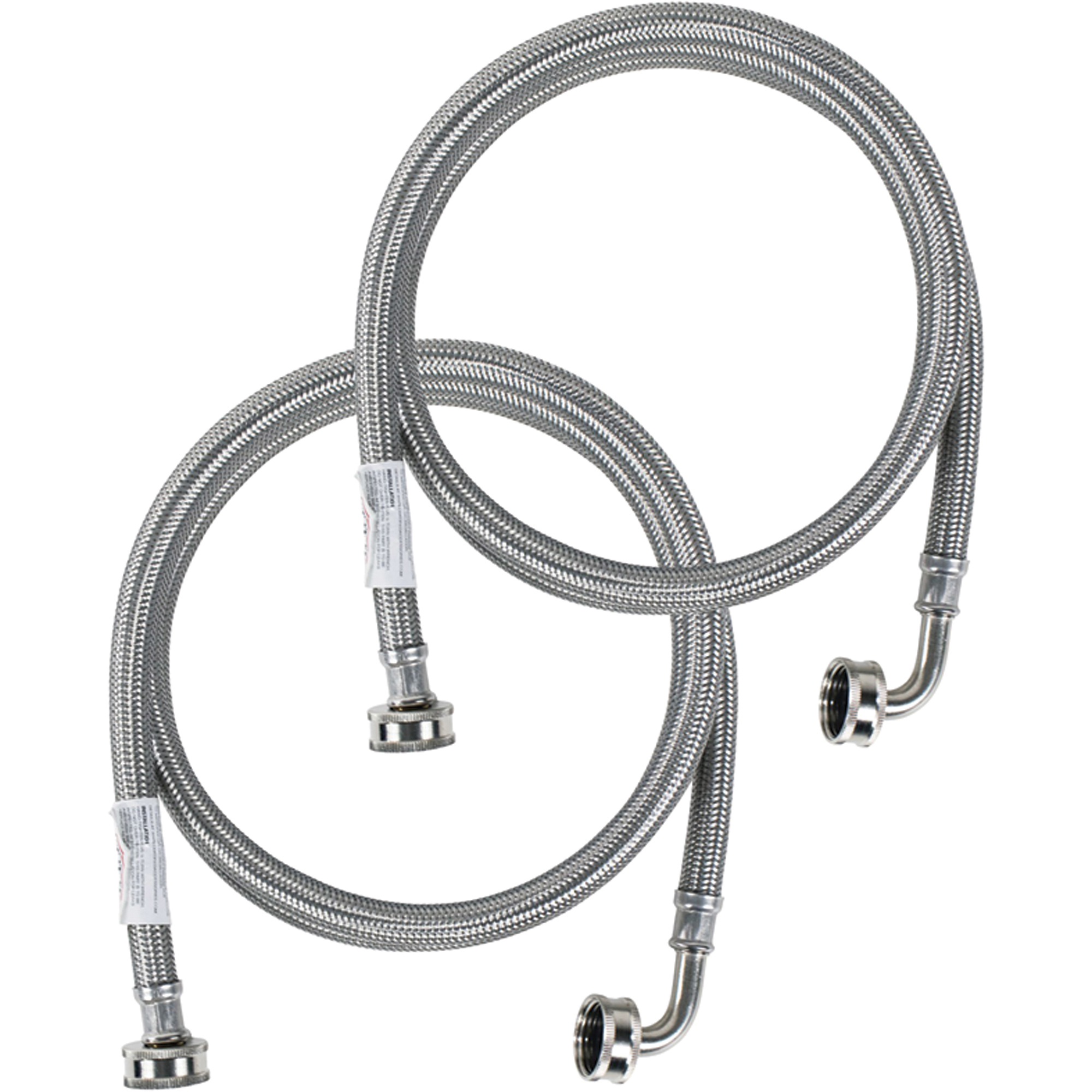 Certified Appliance Accessories Braided Stainless Steel Washing Machine Hoses with Elbow — 4ft., 2-Pack, Model# WM48SSL2PK